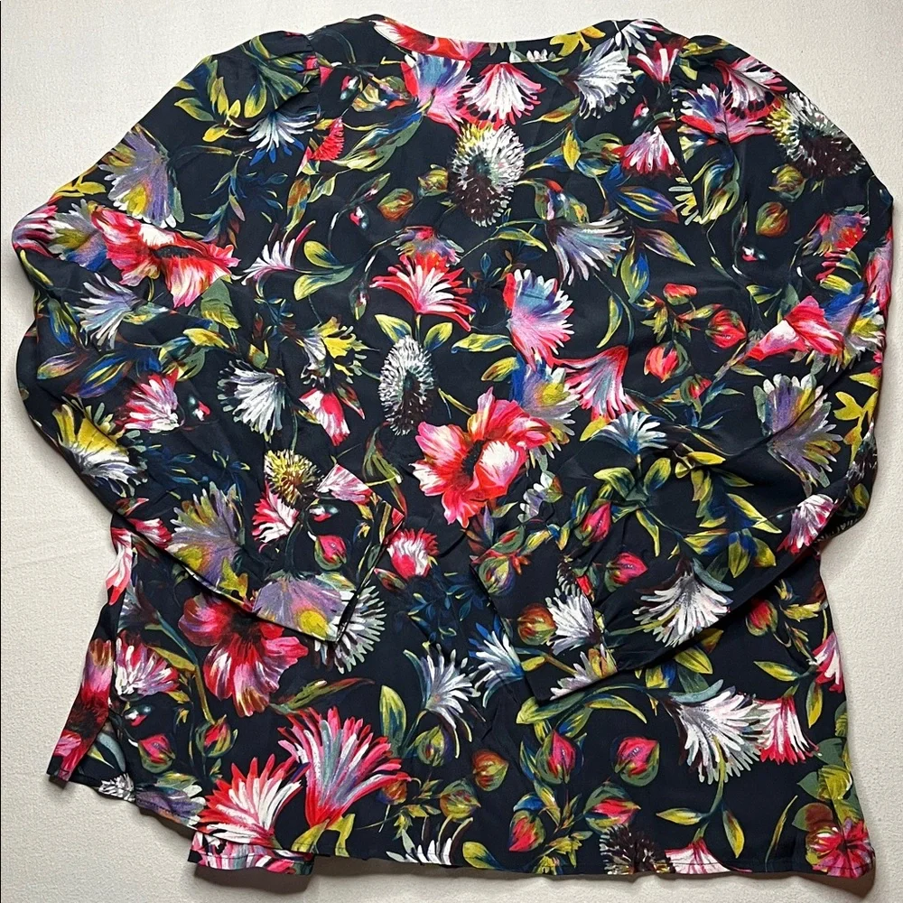 J. Crew Silk Pleated Floral Popover blouse‎ whimsical career statement Small